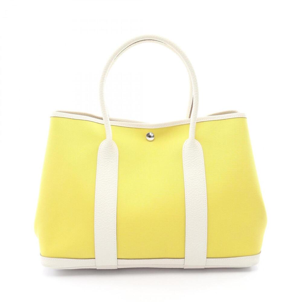 Hermes Garden Party PM Tote Bag Handbag Canvas Leather Toile Officier Vache C...